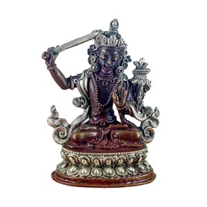 2 inch, Buddhist Miniature Statue Of Manjushri, Chocolate Oxidized