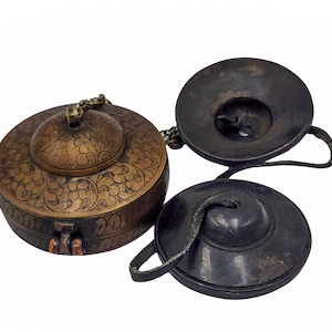 3 inch, Buddhist Bronze Tingsha With Cover, Antique