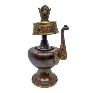 9 inch, Bhumpa- Bhumba, Buddhist Handmade Copper Offering Bowl Set, Chocolate Oxidized