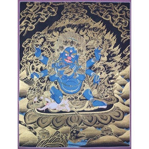 24 inch, Buddhist Handmade Thangka Of Black Mahakala, Hand Painted
