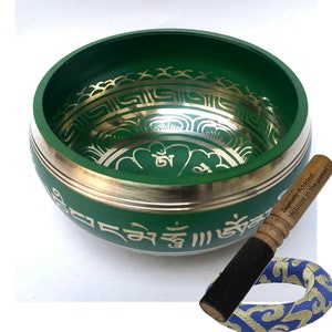 2 inch, Bronze, Casting Singing Bowls, With Om Mani Padme Hum In Green
