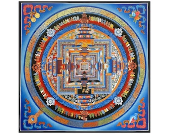 13 inch, Buddhist Hand Painted Thangka Of Kalachakra Mandala, Real Gold, Hand Painted