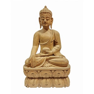 9 inch, Buddhist Handmade Wooden Statue Of Ratnasambhava Buddha, Karma Wood
