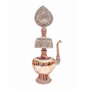 12 inch, Buddhist Handmade Bhumpa- Bhumba Offering Bowl Set, Silver Plated