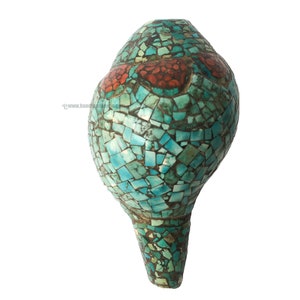 6 inch, Conch Shell With Om Mani Padme Hum, Green And Red Color
