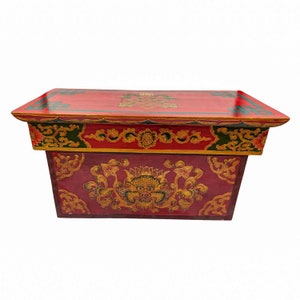 4 inch, Tibetan Foldable Meditational Table, Wooden, Painted, Painted, Hand Carved