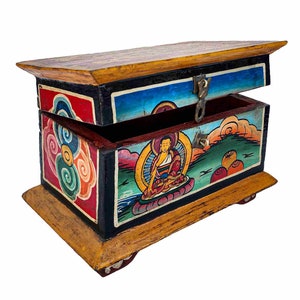 Traditional Tibetan, Ritual Jeweler and Ritual Item Box with Shakyamuni Buddha,  Painted