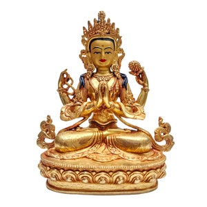 9 inch, Chenrezig, boeddhistisch handgemaakt standbeeld, verguld met gezicht geschilderd
