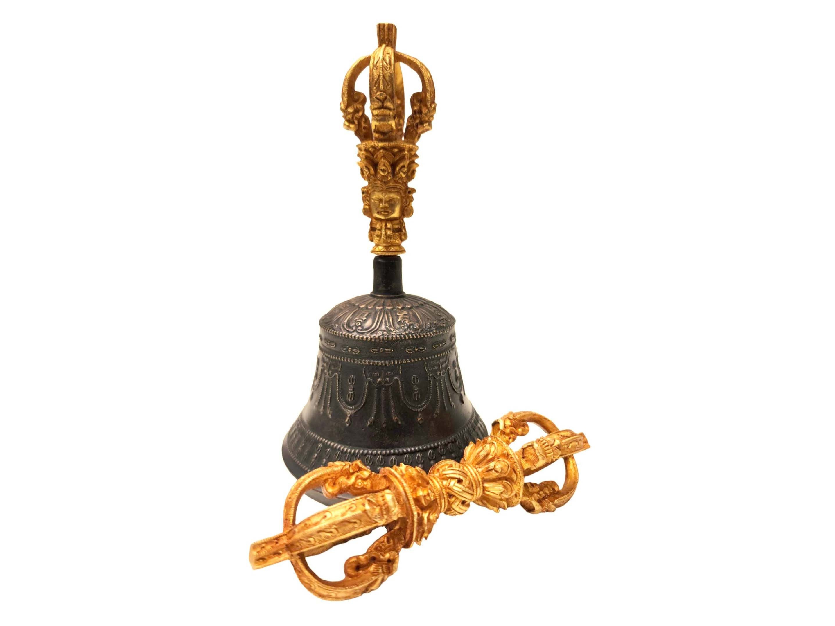 7 Inch, Dehradun Bell and Dorje Vajra, Bronze, High Quality, Full