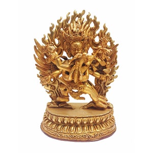 6 inch, Tibetan Buddhist Handmade Statue Of Vajrakilaya - Dorje Phurba, Full Gold Plated