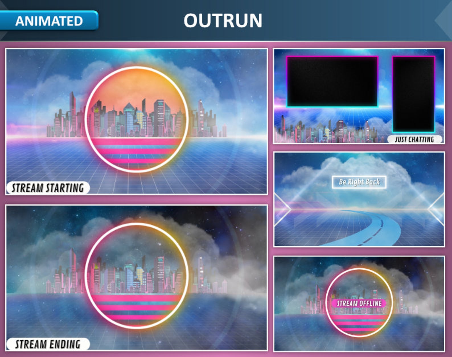 Streamer Overtlay Outrun Animated Twitch Pack Streamer Package Overlay - Etsy