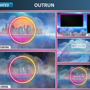 Outrun Animated Twitch Pack | Streamer Package | Overlay, Scenes