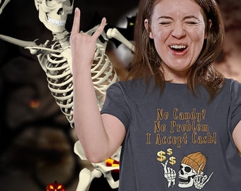 Funny Adult Skeleton Halloween Shirt, Spooky Season T-shirt, Halloween Party Skull Drinking Tee, Trick or Treat, Trendy Money Tshirt