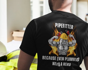 Pipefitter Shirt, Journeyman Apprentice Fitter, Steamfitter Gift, Sprinkler Fitters Tshirt, Even Plumbers Need A Hero, Hardhat Muscular Dog