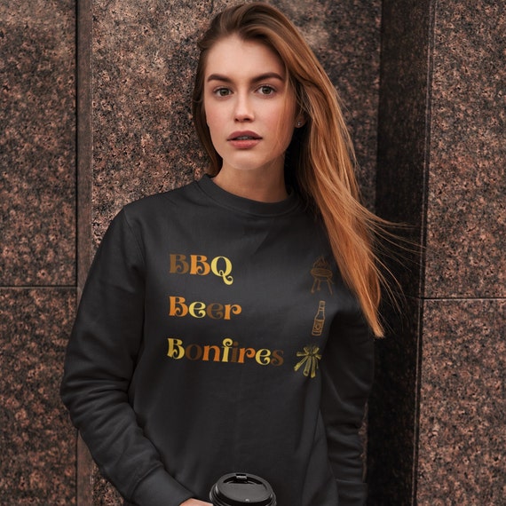 Fall Sweatshirt, BBQ Beer Bonfires, Autumn Tops, Gifts for Fall, Groovy Font Shirt, Bonfire Pullover, Campfire Tee, Fire Pit Apparel