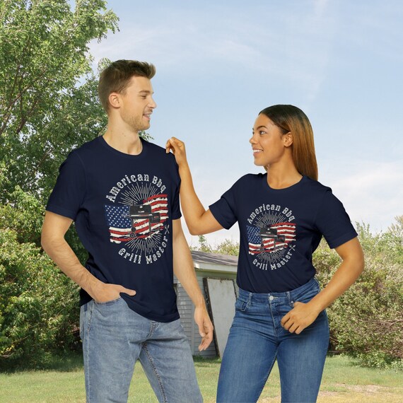 American BBQ Grill Master Shirt, USA Flag Grilling T shirt, Distressed Patriotic Barbecue, Independence Day, 4th of July, Cookout Gift