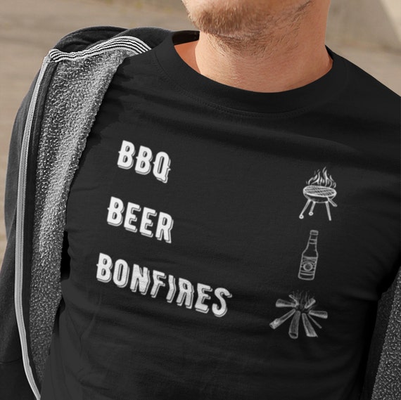 Funny Fall Shirt, BBQ Beer Bonfires, Autumn Apparel, Gifts for Dad, Grill Gift, Fire Pit, Campfire Tshirt, Drinking Tee, Driveway Party