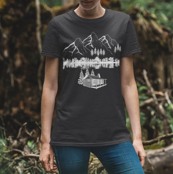 Mountain Cabin Trees Shirt | Cabin gifts | Bushcraft TShirt | Outdoors T-shirt | Hiking In The Woods Gift | Camping Outdoors | Cottagecore