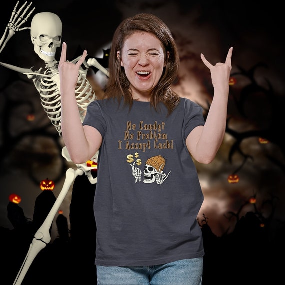 Funny Adult Skeleton Halloween Shirt, Spooky Season T-shirt, Halloween Party Skull Drinking Tee, Trick or Treat, Trendy Money Tshirt