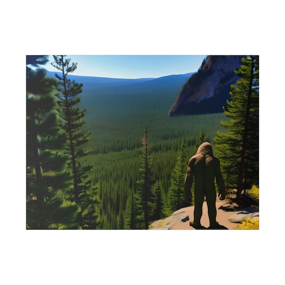 Bigfoot, Sasquatch, Yeti, Bigfoot in the Woods, Cryptid Art, Stretched Canvas, AI Wall Art, Gift Idea for Bigfoot Believer, Wall Decor