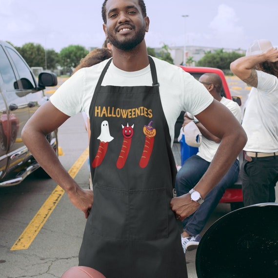 Funny Grilling Apron, Halloween Hot Dog Apron, Tailgate Gift, Weenie Apron, Fire Pit, Campfire, Bonfire, Grill Tools, Grilling accessories