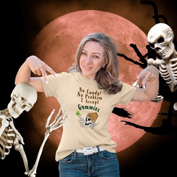 Funny Adult 420 Skeleton Halloween Shirt, Spooky Season T-shirt, Halloween Party Skull Weed Gummies Tee, Trick or Treat, Trendy Weed Tshirt