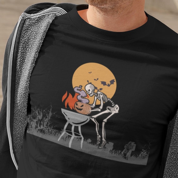 Halloween Shirt, Skeleton, Funny BBQ, Grilling, Pumpkin, Spooky, Funny BBQ, Grill T shirt, Scary, Id Smoke That, Whimsigoth, jack-o-lantern