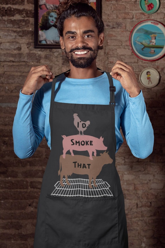 I'd Smoke That Apron | BBQ smoker gift | Gifts for Dad | Grilling Apron | Barbecue Accessories | Meat Smoking | Grill Master