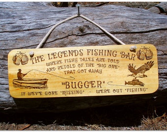 FISHING BAR SIGN - Funny wooden hanging sign for shacks, sheds and bars.