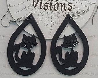 Black Cat, Spooky Halloween Earrings