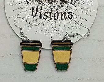 Coffee earrings, Tea earrings, coffee Cup, Dangle Earrings, gift for her, coffee lover, starbucks earrings, handmade jewelry