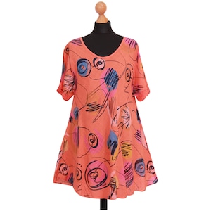 Women Top Short Sleeves Summer Dresses Loose Printed Plus Size Tunic Shirt Swing Dress Girls Holiday Party Top for Ladies UK Size (10-18)