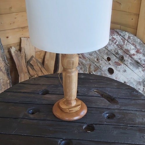 Hand-turned olive shops wood lamp