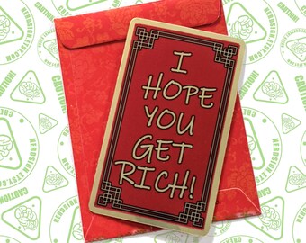 Chinese Lunar New Year Sticker - Red Envelope Design - "I Hope You Get Rich!"