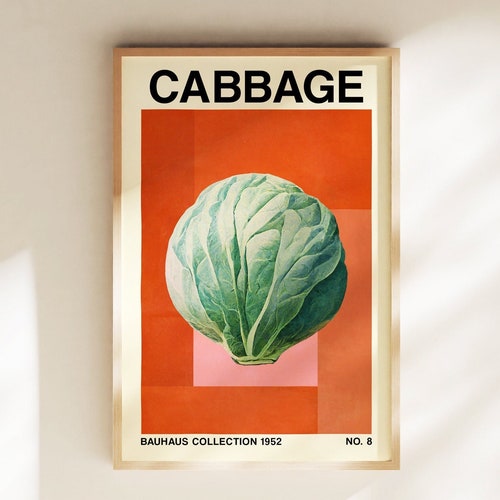 Retro Cabbage Vegetable Print Printable Botanical Art Etsy