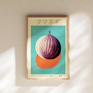 Onion Vegetable Print, Japanese Edition, Printable Bauhaus-Inspired Botanical Art, Midcentury Modern Decor, and Vegetarian Posters