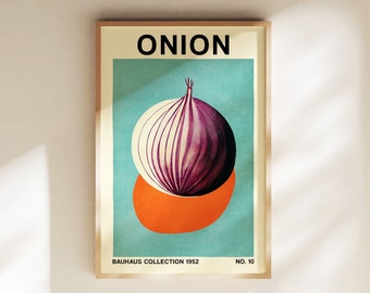 Onion Vegetable Print, Printable Bauhaus-Inspired Botanical Art, Midcentury Modern Decor, Retro Vegan and Vegetarian Posters