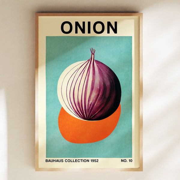 Ui-groenteprint, afdrukbare Bauhaus-geïnspireerde botanische kunst, modern decor uit de jaren 50, retro veganistische en vegetarische posters