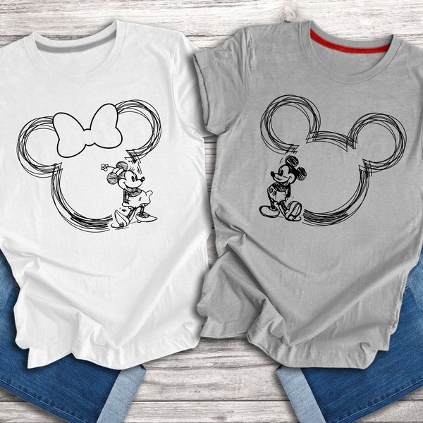 Disney Family Shirt, Family Disneyworld Shirt, Mickey Sketch Shirt, Minnie Women Shirt, Disneyworld Trip Shirt, Mickey Couple Shirt