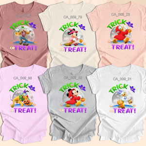 Disney Halloween Trick or Treat T-Shirt, Mickey Minnie Goofy Pluto Daisy Donald Cute Graphic Tee for Spooky Season