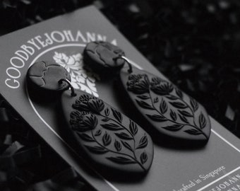 Black Monochrome Gothic Handcrafted Dark Jewelry (4.8cm) Polymer Clay Earrings vintage style handmade gift romantigoth folklore whimsigoth