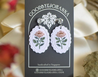 White & Pink Handcrafted Polymer Clay Granite Cubic Zirconia Earrings (4.9cm) non-tarnish victorian-inspired romantic coquette vintage