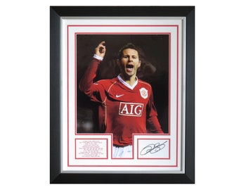 Ryan Giggs gesigneerde kaart- en fotodisplay van Manchester United ingelijst met certificaat