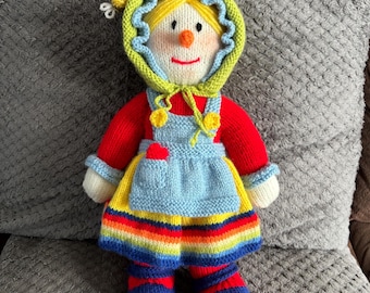 Hand gestrickte Vogelscheuche Granma Puppe, mehrfarbiges Kinderzimmer Dekor
