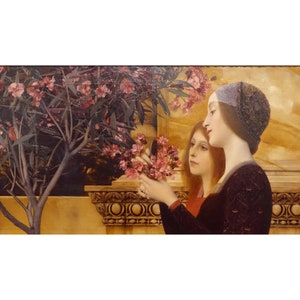 Motorized TV Cover with: Two Girls with an Oleander Bush by Gustav Klimt