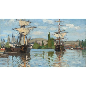 Motorized TV Cover with: Ships Riding on the Seine at Rouen by Claude Monet
