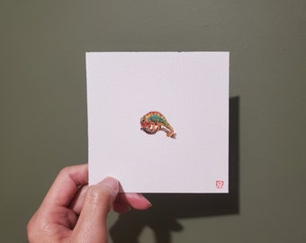 Chameleon - Original watercolor art, mini painting, tiny painting, mini art, mini gift, small gift, mini gift card, home decor