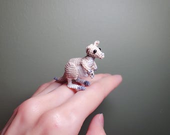 Hand-crocheted miniature mini kangaroo and kangaroo baby