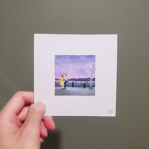 Lalaland - Arte original de acuarela, mini pintura, pintura diminuta, mini arte, mini regalo, pequeño regalo, mini tarjeta de regalo, decoración del hogar