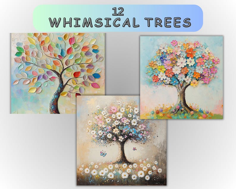 Whimsical Trees Clipart Bundle, 20 PNG Quirky Tree Clip Art Images for ...
